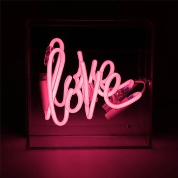 Neon Box Love Mini Glass Sign H16 x W16cm, Pink