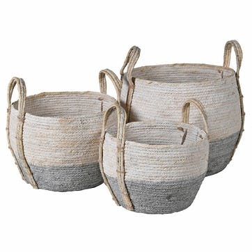 Set of 3 seagrass baskets, H21 x W27 x Dia25cm, Luna Home, white