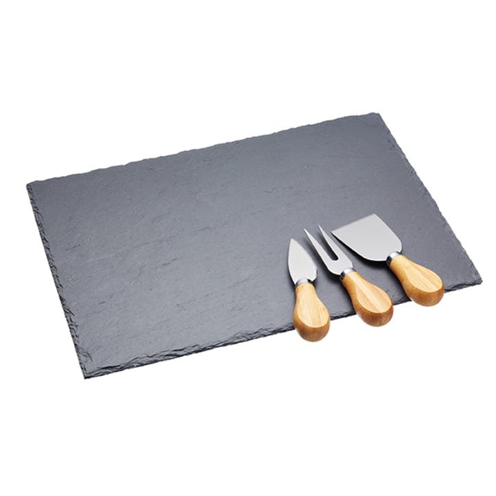 Cheese platter set, 35 x 25cm, KitchenCraft, slate and acacia wood