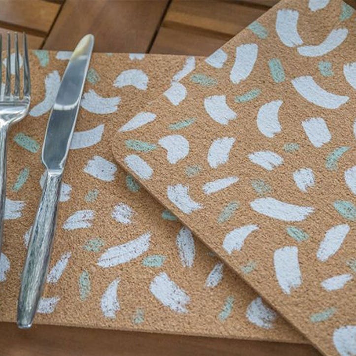 Terrazzo Set of 4 Cork Placemats 29 x 21.5cm, Natural/White