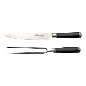 Katana Saya Pakkawood 2 Pce Carving Knife & Fork Set ,