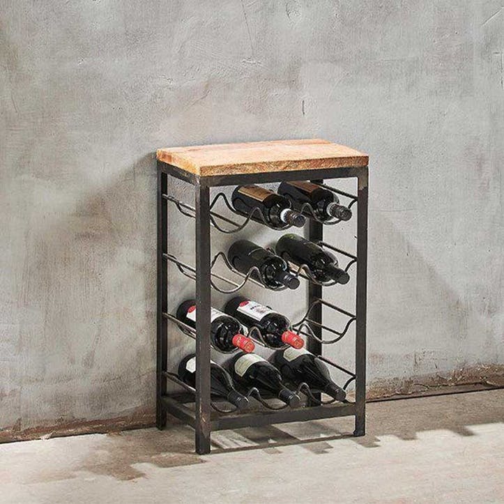 Obra Industrial 12 Bottle Wine Rack, Black and Mango Wood