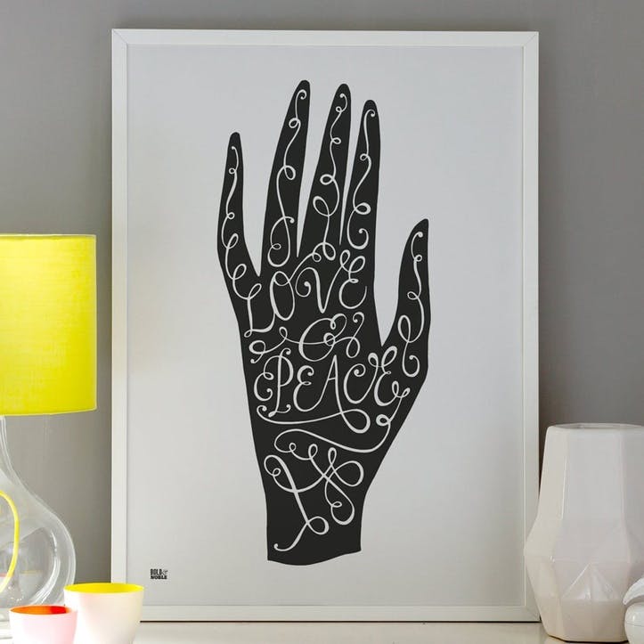 'Love & Peace Hand' Art Print - 50 x 70cm; Soft Black