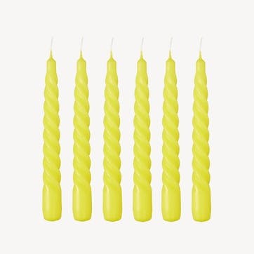Twist Set of 6 Dinner Candles H20cm, Bumblebee Yellow