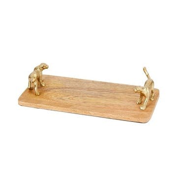 Rectangular Serving Board with Leopard Handles, Gold