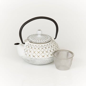 Cast Iron Teapot, Ivory & Gold
