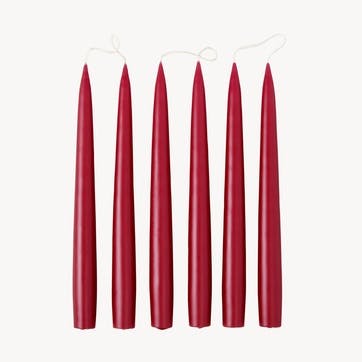 Set of 6 Tapered Dinner Candles H25cm, Burgundy Red