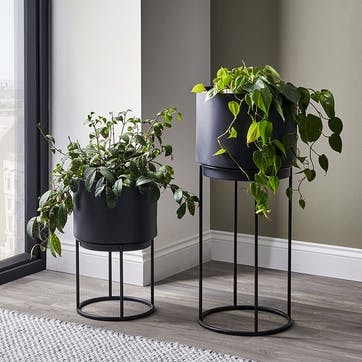 Metal Circular Set of 2 Planters, Graphite