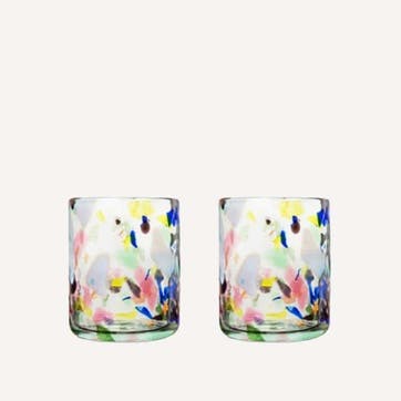 Terrazzo Set of 2 Hand Made Glass Tumblers H11cm, Multicolour