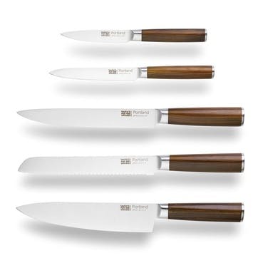 Portland Set of 5 Assorted Knife Set, Walnut