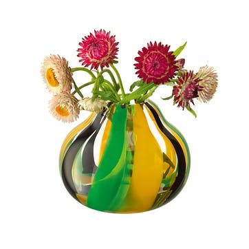 Folk Vase H11.5cm, Black/Green/Yellow