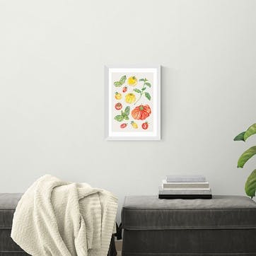 Becca Boyce Tomatoes And Basil Print A3, White Frame