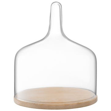 Cloche Glass Dome & Oak Base  D26cm, Clear