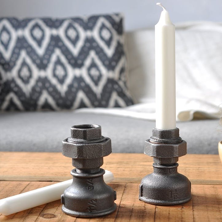 Industrial Style Candle Holders, Set of 2 - 11 & 12cm; Steel