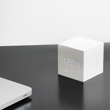 Cube Click Clock White/ White LED, 6.8cm