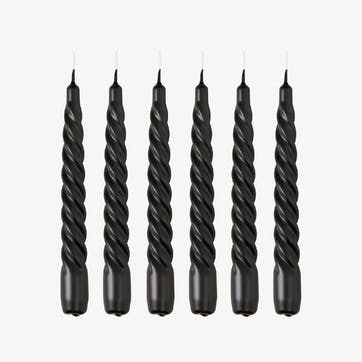 Twist Set of 6 Dinner Candles H20cm, Black