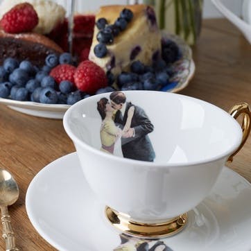 Modern Surrealist Kissing Couple Tea Cup & Saucer