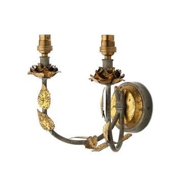 English Garden Double Wall Light Fitting Only , Grey & Gold