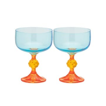 Paradise Set of 2 Cocktail Glasses, Blue & Orange