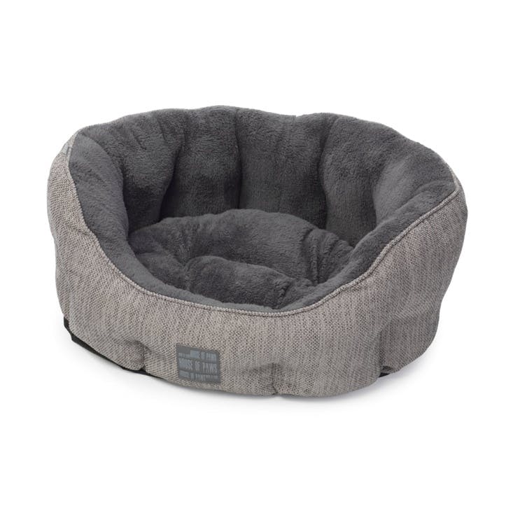 Grey Hessian Oval Snuggle Bed, Medium