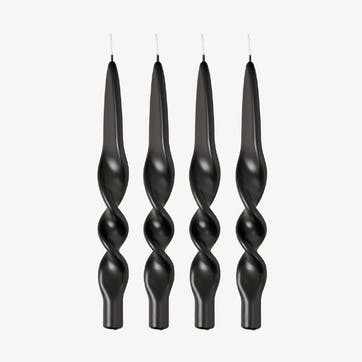 Swirl Set of 4 Dinner Candles H28cm, Black