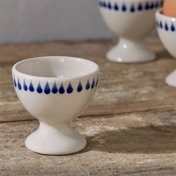 Indigo Drop Set of 2 Egg Cups, Cream & Blue