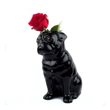 Pug Flower Vase, H22cm, Black