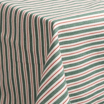 Garden Stripe Hand Made Tablecloth 145 x 200cm, Red / Green / White