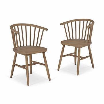 Landrake Set of 2 Curved Back Dining Chairs, Natural