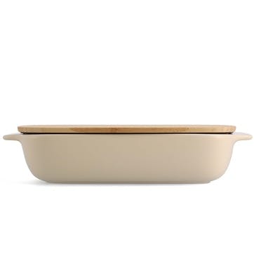 Stoneware Dish with Bamboo Lid 32cm, Almond Cream