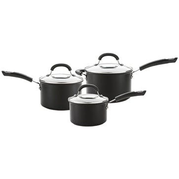 Total Anodised Non-Stick 3 Piece Pan Set, Black