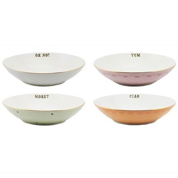 Slogan Set of 4 Pasta Bowls, D23cm, Pastel