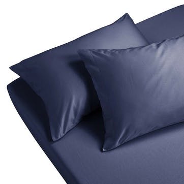 Sateen Double Fitted Sheet, Navy