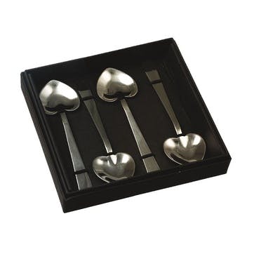Heart Set of 4 Spoons L12cm, Silver