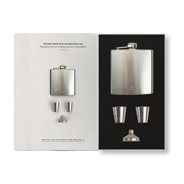 Multitool Stainless Steel Flask and Shotglass Gift Set, Stainless Steel