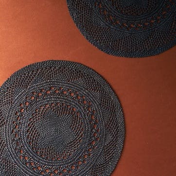 Classic Set of 2 Open Weave Placemats D30cm, Midnight Blue