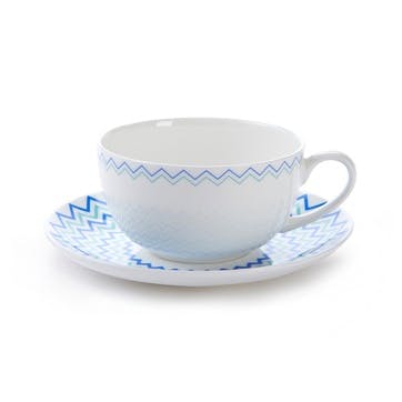 Cappuccino cup and saucer, H7.5 x D11cm, Jo Deakin LTD, Wave, blue/turquoise