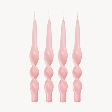 Swirl Set of 4 Dinner Candles H28cm, Pale Pink