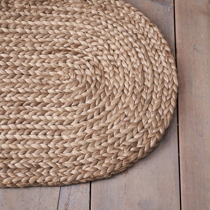 Braided oval doormat, 77 x 46cm, The White Company, natural jute