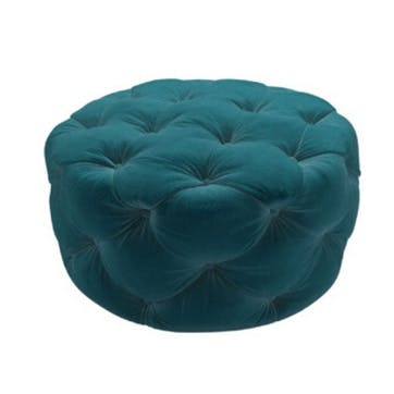 Georgette, Round Footstool, Deep Turquoise Cotton Matt Velvet