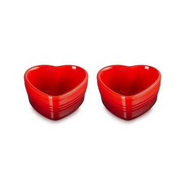 Set of 2 Heart Ramekins, Cerise