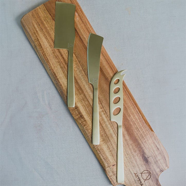 Brass Finish Cheese Knives, Set of 3