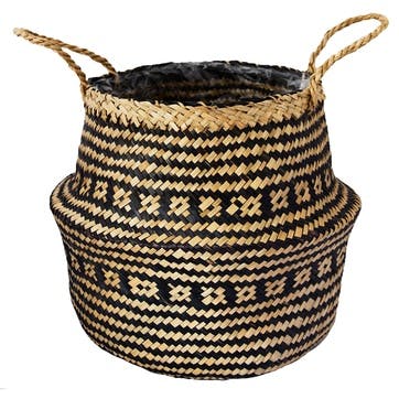 Seagrass Tribal, Lined Basket Small, Black