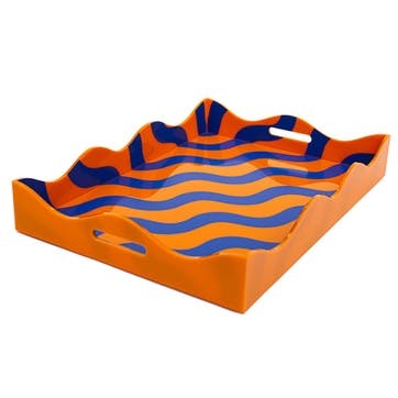 Scalloped Tray L43 x W30cm, Orange & Blue