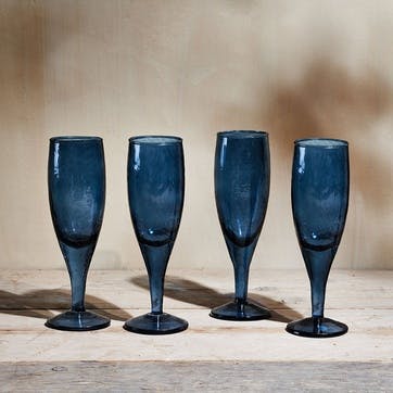 Yala, Hammered Champagne Glass, Set of 4, Indigo