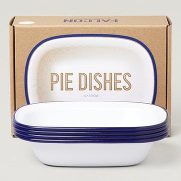 Pie Dishes, White with Blue Rim