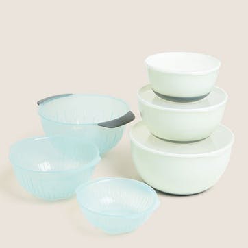 Good Grips 9 Piece Nesting Bowls and Colanders Set, Sea Glass