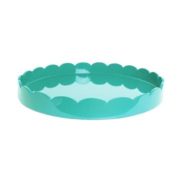 Lacquered Scallop Round Tray D40cm, Turquoise