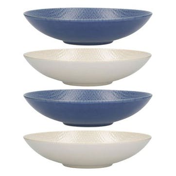 Stoneware Set of 4 Coupe Pasta Bowls D22cm, Blue Embossed