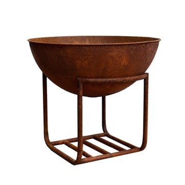 Outdoor Cast Iron Firebowl On Stand, W57cm, Rust